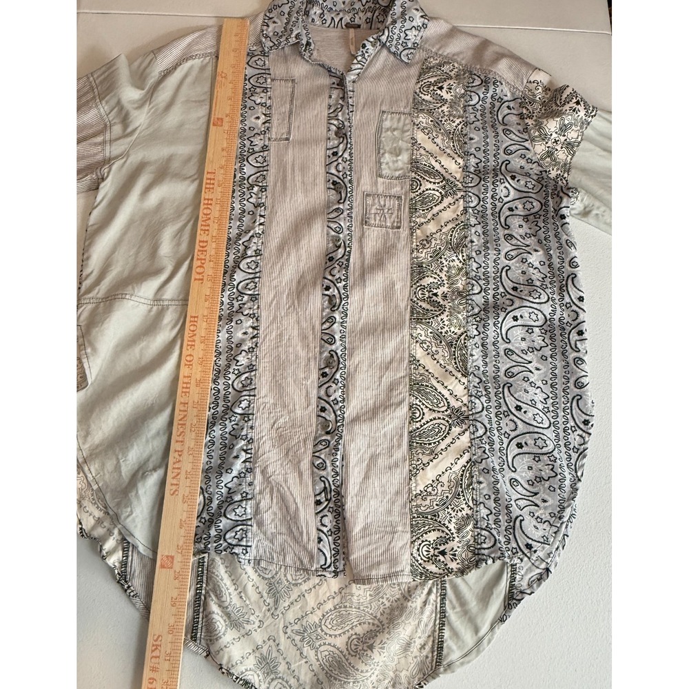 Free People All Patched Up Bandana Patchwork Button Up Shirt Sz S Lagenlook Boho - Picture 7 of 15